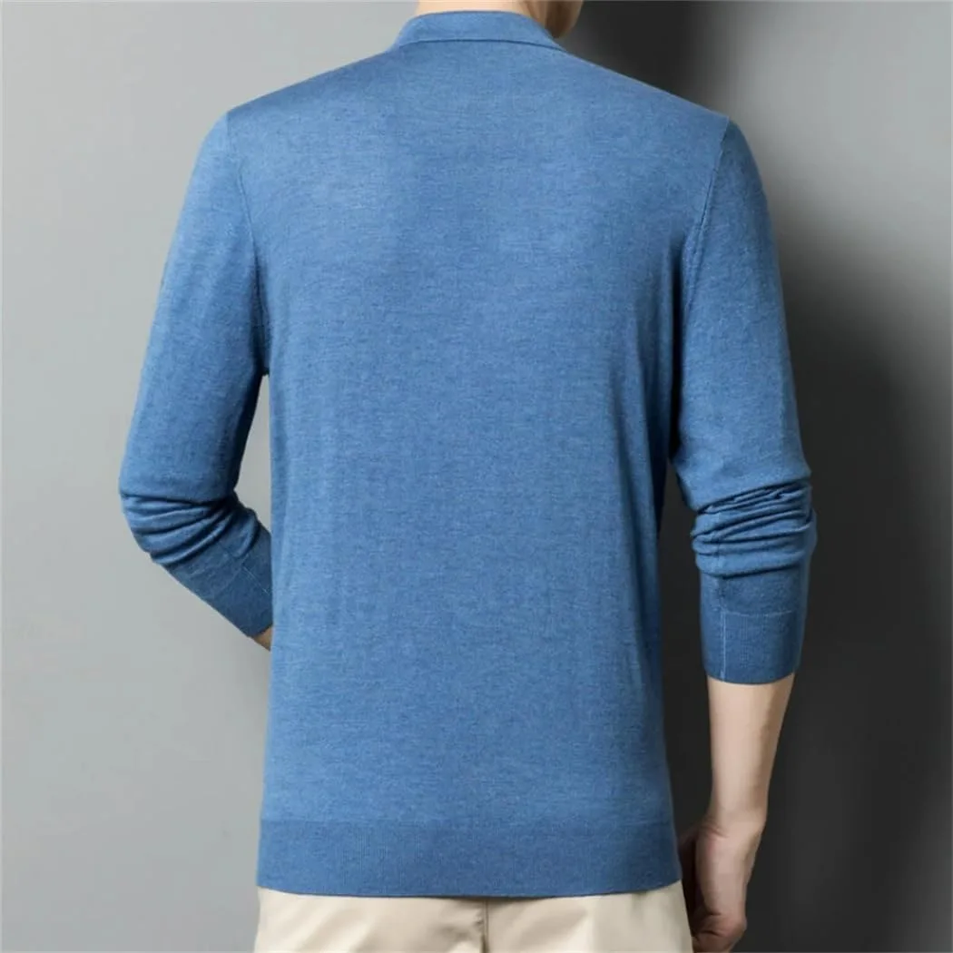 Мужской свитер из шерстяной смеси, осень-зима, утепленный, однотонный, slim-fit — фото 3