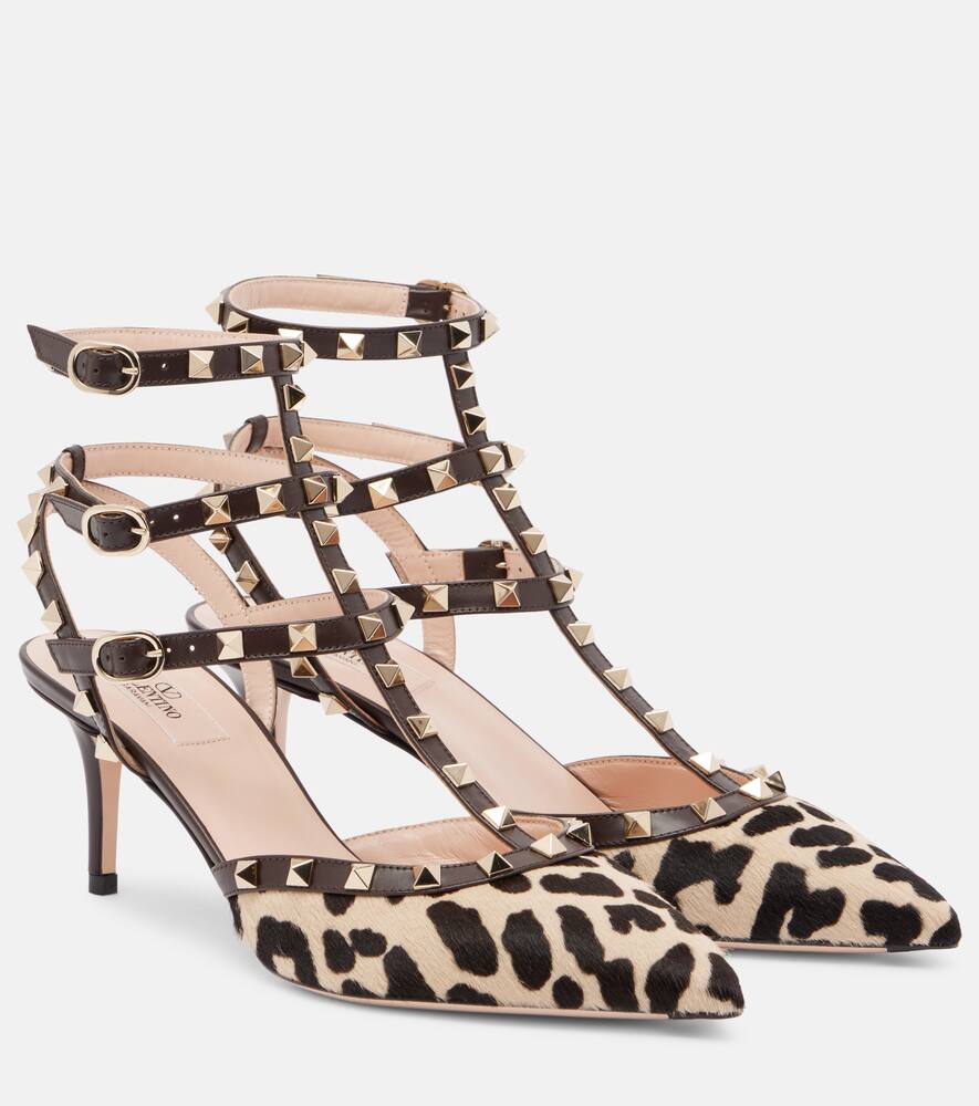 Туфли-лодочки из меха теленка Rockstud 65 Valentino Garavani, Naturale-Marrone/Oak Brown