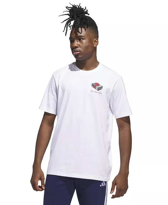 

Мужская футболка с коротким рукавом и принтом в виде подарочной коробки с тремя полосками Adidas, белый