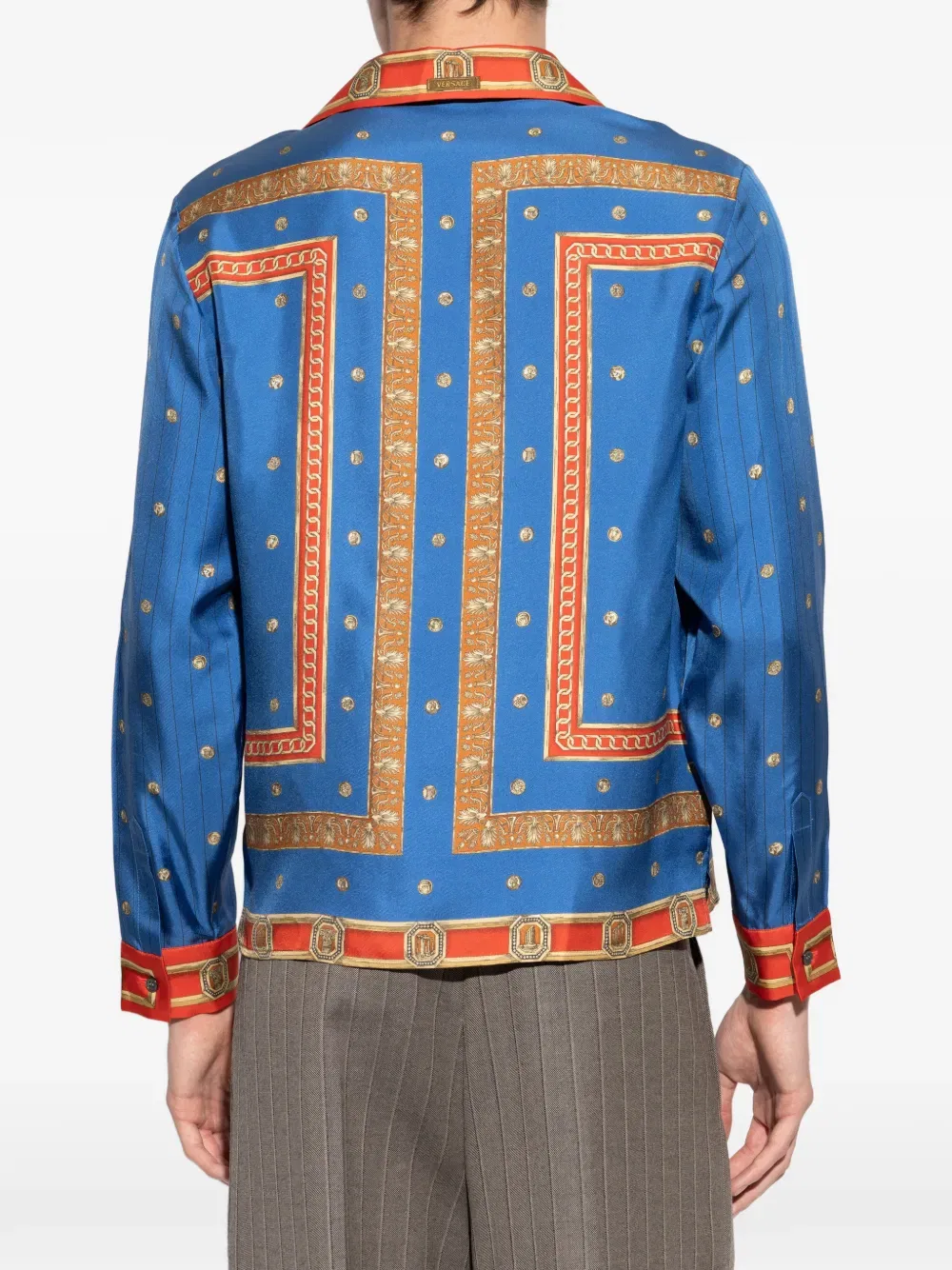 Шелковая рубашка с принтом Versace, синий — фото 4