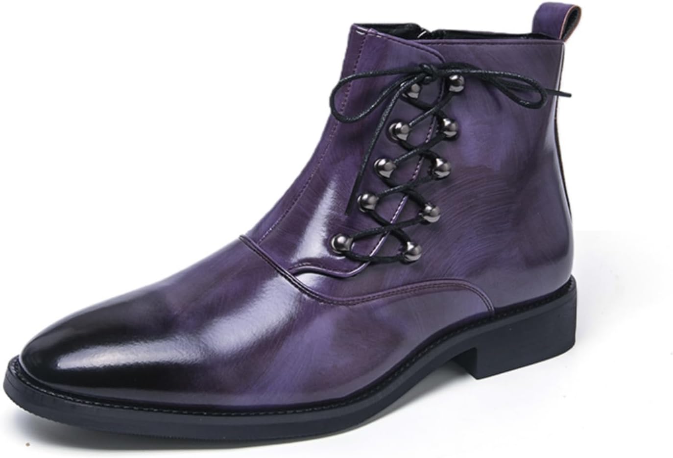 

Мужские кожаные челси с боковой молнией и шнуровкой спереди, с заостренным и круглым носком, ботинки до щиколотки для делового, повседневного и официального ношения (черный/коричневый/фиолетовый) Kelibasi