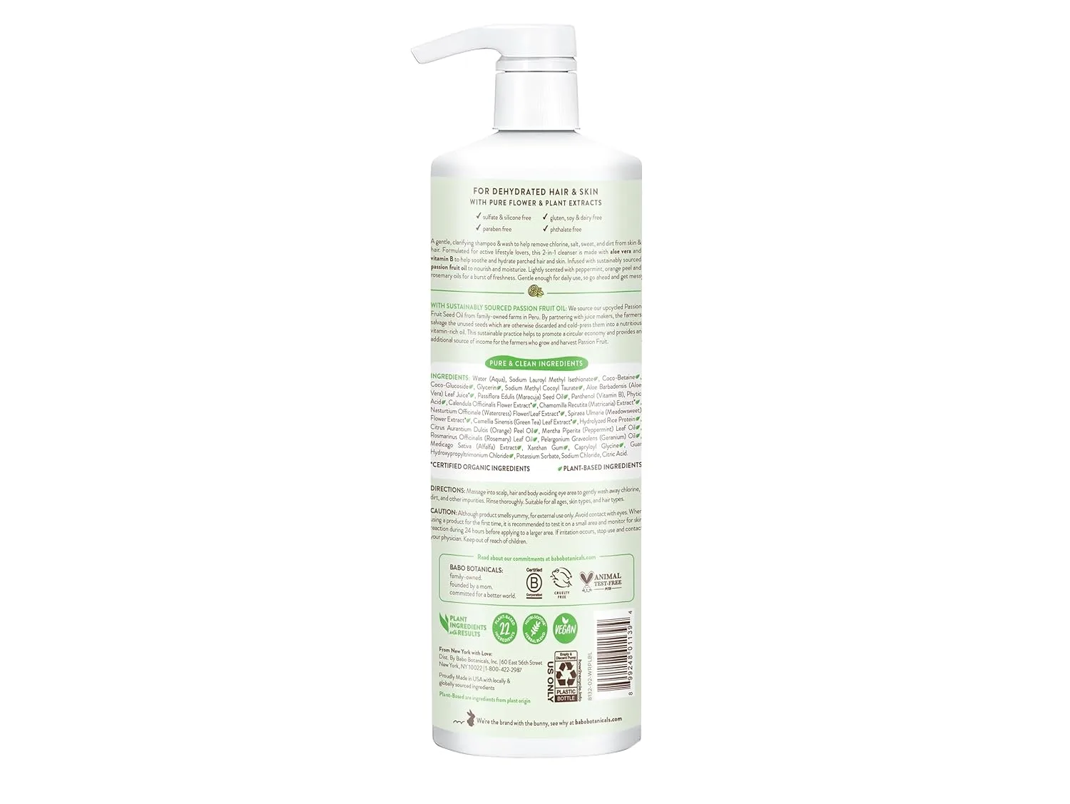 Babo Botanicals Swim & Sport Citrus Mint & Passion Fruit шампунь и гель для душа - очищающее средство для волос и тела, удаляет хлор и пот, для всех возрастов, с эфирными маслами цитруса и мяты 946 мл (.) — фото 2