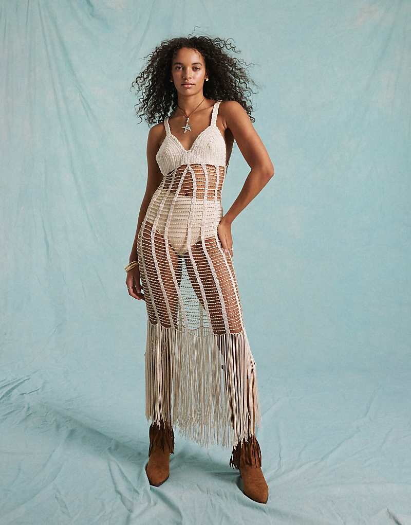 

Miss Selfridge – Качественное пляжное платье миди крючком кремово-белого цвета