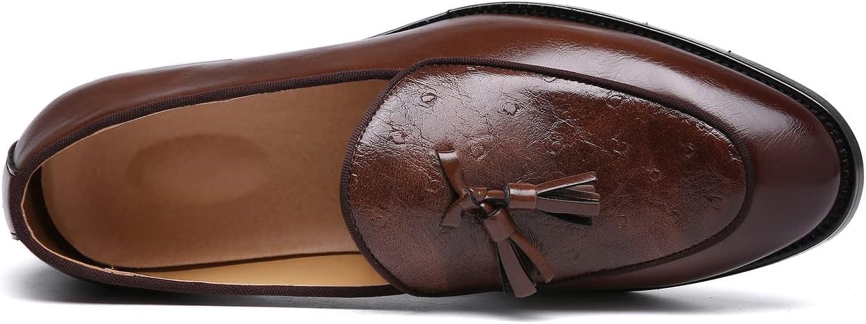 Мокасины Santimon Mens Penny Loafers для повседневной носки, вождения, выпускного и свадьбы, с бахромой, на плоской подошве, черные и коричневые, коричневый — фото 3