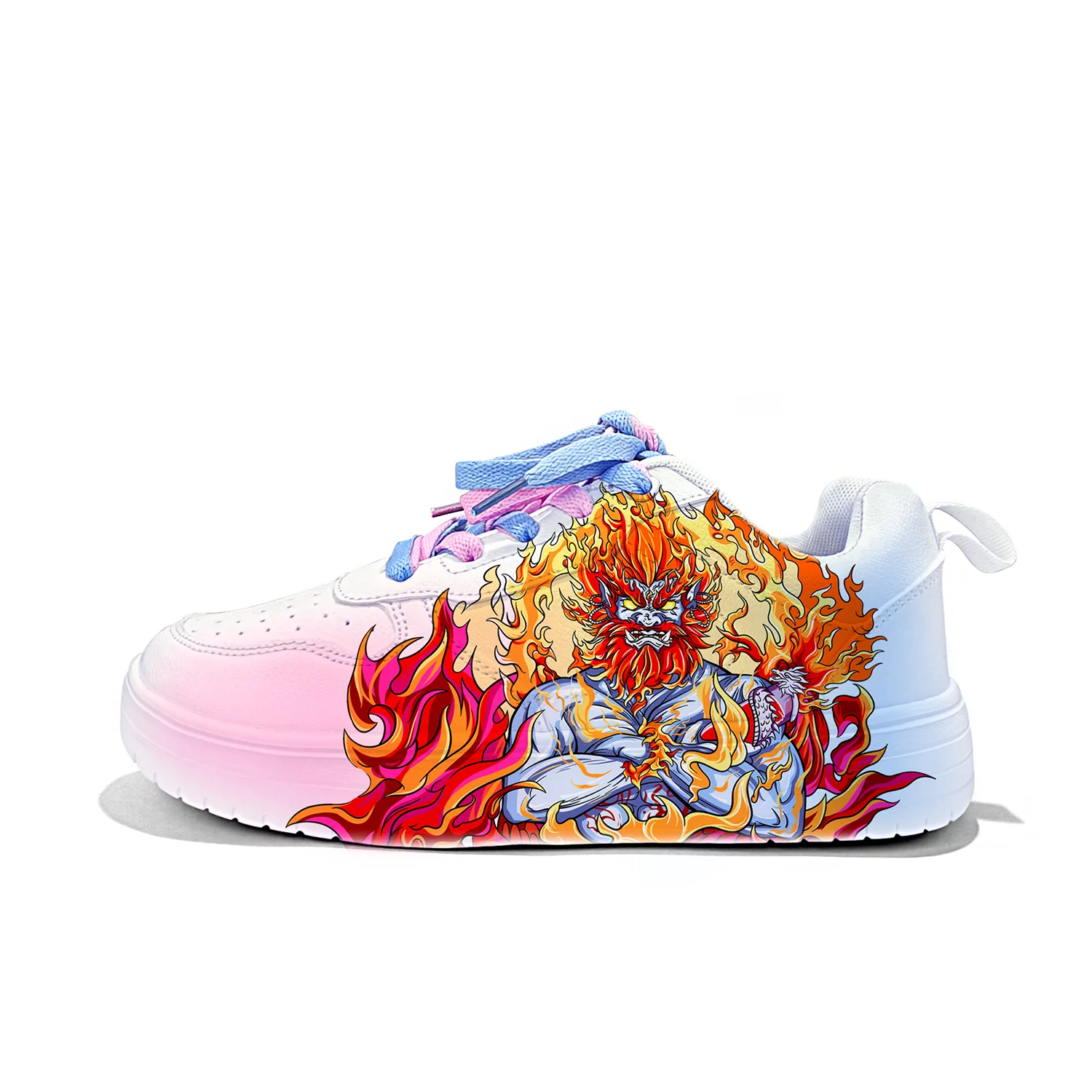 Легкие дышащие скейтерские кеды из искусственной кожи унисекс ZUOLENGCHAN, White Pink Blue-National Trend Envy Diamond-ZLA2099D — фото 4