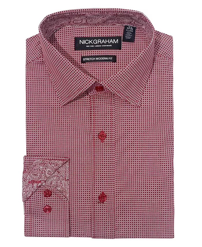 

Мужская классическая рубашка Modern Fit Zig Zag с узором "зигзаг" Nick Graham, красный