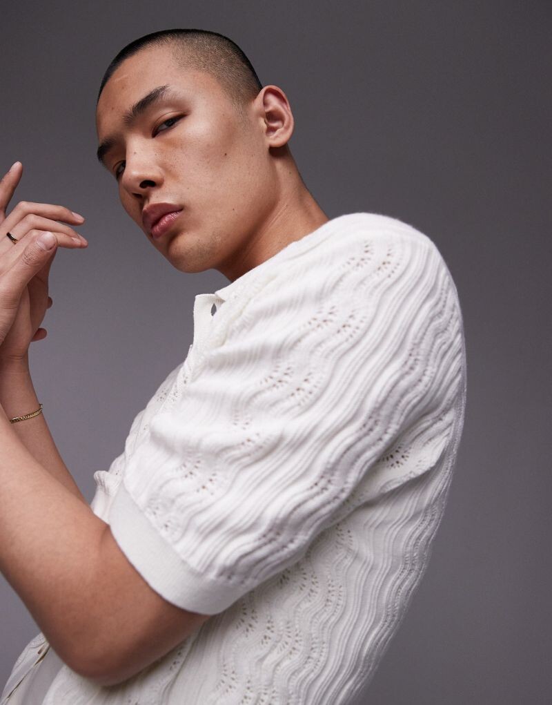 

Белая рубашка с текстурированной трикотажной пуговицей Topman