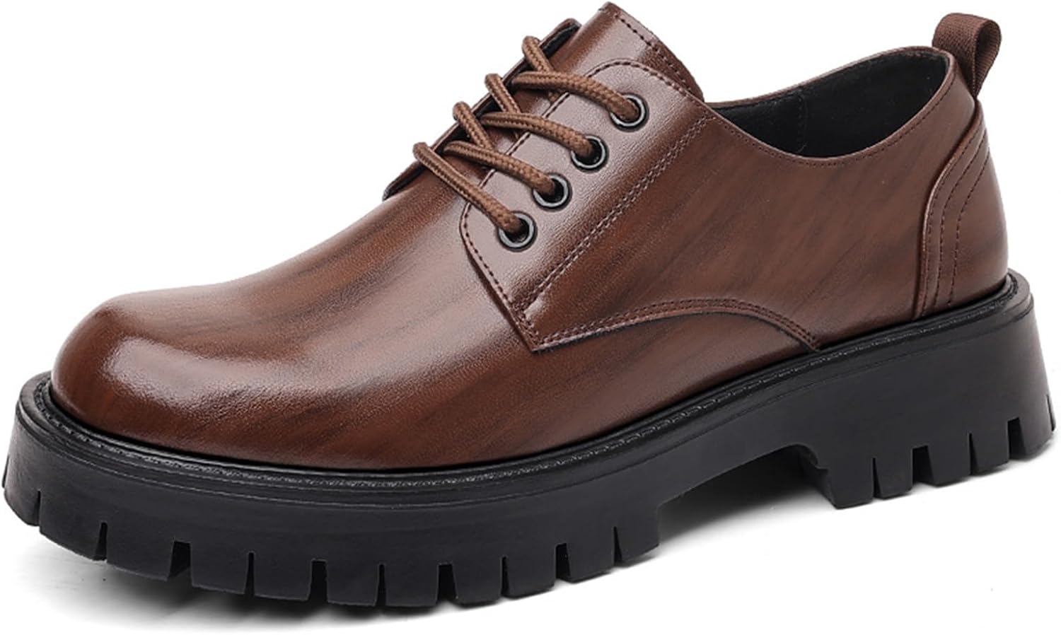 

Мужские кожаные оксфорды на шнуровке с платформой, круглым носком, массивным каблуком и рифленой подошвой, повышающие рост, с мягкой подошвой, повседневные дерби Generic, коричневый
