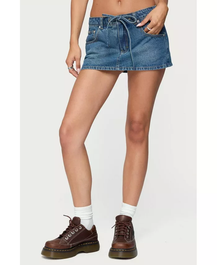 

Женская джинсовая мини-юбка с завязкой спереди и зигги Edikted, синий