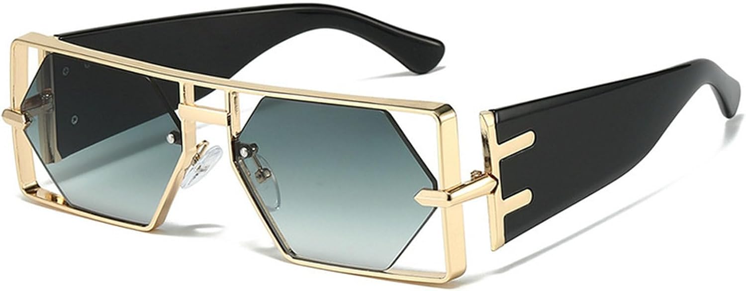 

Женские солнцезащитные очки прямоугольной формы 2025 года, роскошные винтажные шестиугольные линзы, солнцезащитные очки с двойным дужком для женщин в стиле панк, защита от ультрафиолета UV400 mincl, Green