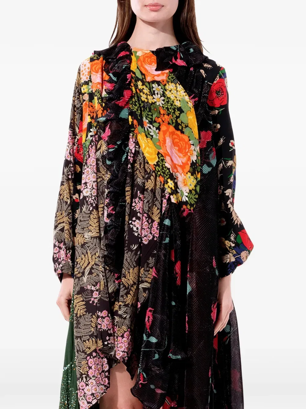 Платье с цветочным принтом и оборками Balenciaga, черный — фото 2