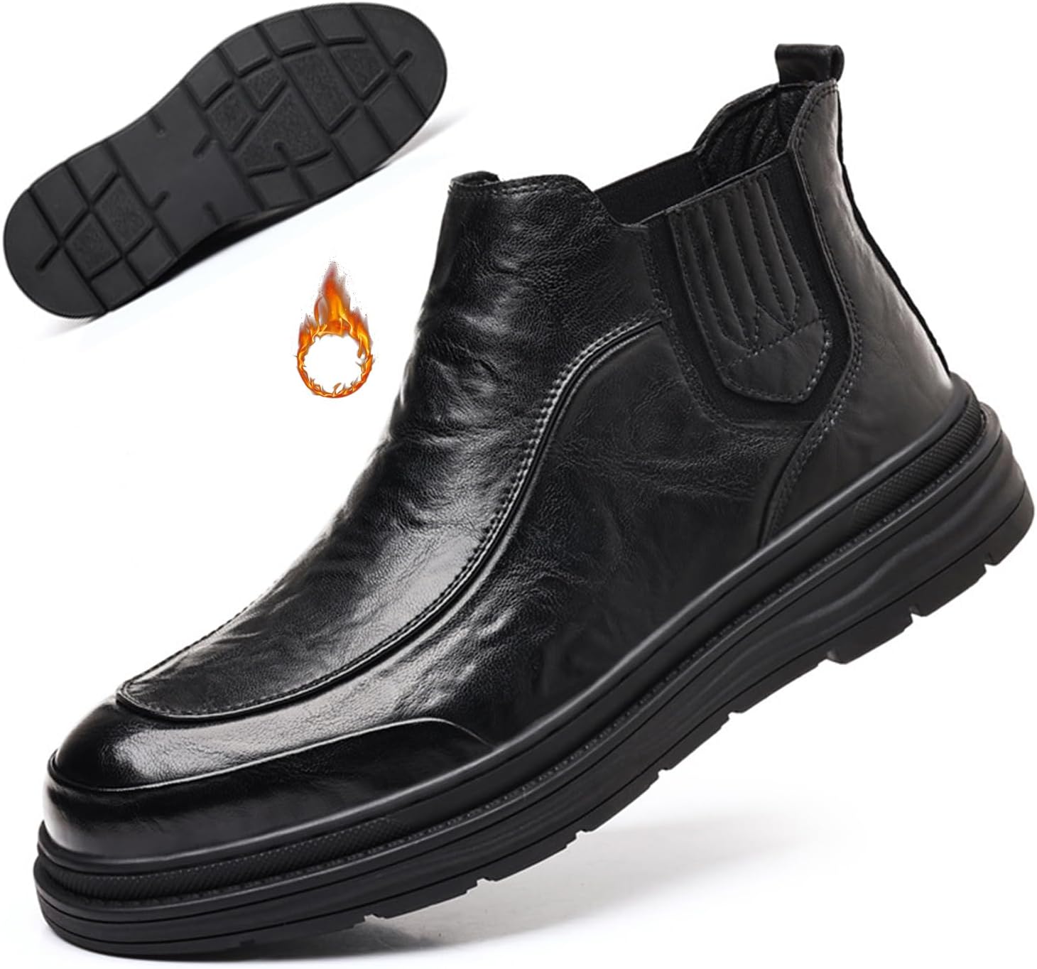 

Мужские ботинки Chukka из натуральной кожи с мягкой подошвой, без шнурков, комфортные эластичные вставки, противоскользящая подошва, ботинки на платформе, для работы, делового и повседневного стиля Nejkg, черный