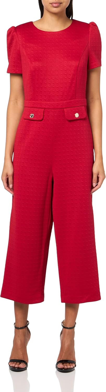 

Женский трикотажный комбинезон Tommy Hilfiger Pinwheel с короткими рукавами и пышными рукавами, Deep Scarlet