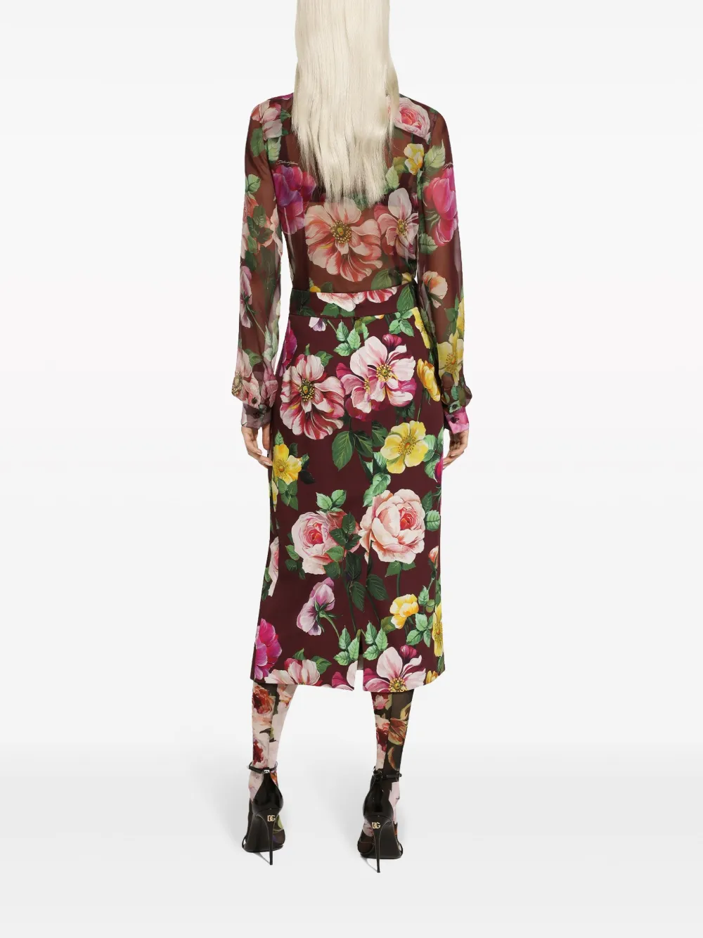 Шелковая блузка с принтом DOLCE & GABBANA, красный — фото 4