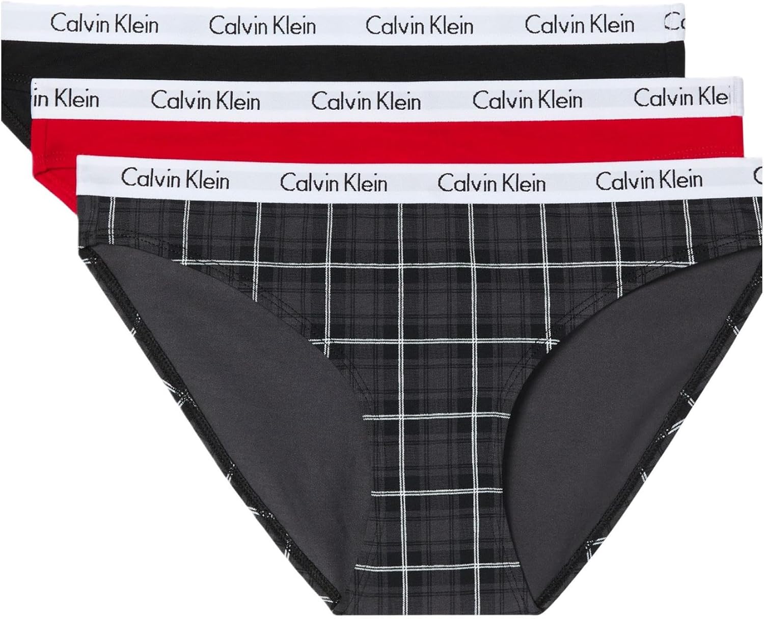 

Женские трусики-бикини Calvin Klein Carousel Logo из хлопка и эластичного хлопка, 3 пары, Black/Obsess/Dunn Plaid Black