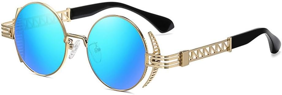 

Круглые солнцезащитные очки в стиле стимпанк для мужчин и женщин, ретро, ​​металлические аксессуары, защита от УФ-излучения UV400, зеркальные, в стиле панк TYUVIVO, 6 Gold Blue