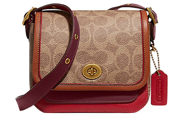 

Сумка через плечо из лакированного холста с кожаными вставками Trumpets Women's Red & Brown COACH