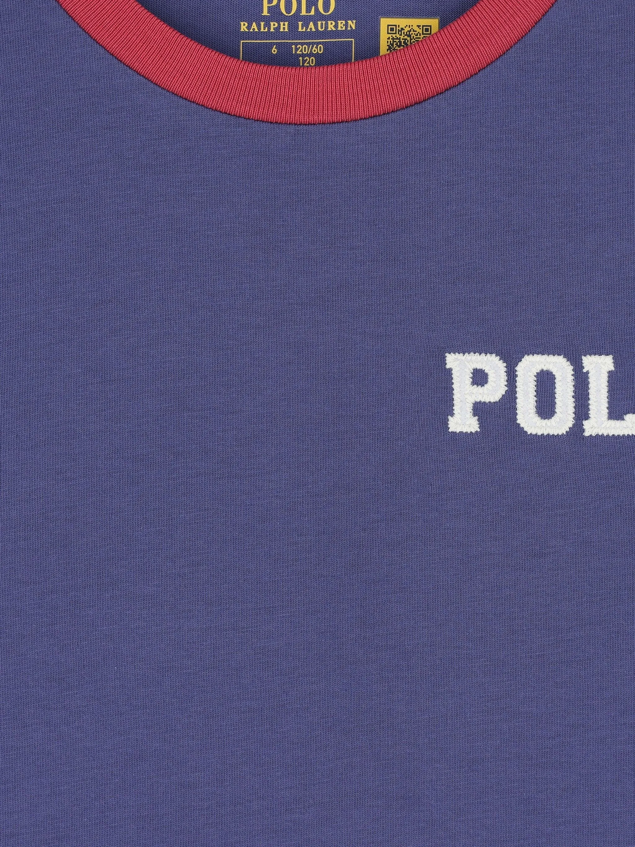 Футболка с контрастной отделкой Polo Ralph Lauren Kids, синий — фото 3