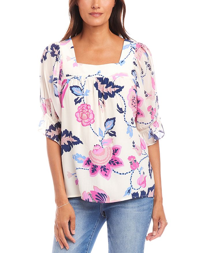 

Повседневный топ с квадратным вырезом Petite Contrast Square Neck Top Karen Kane, мультиколор