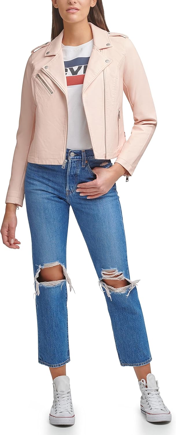 Женская куртка-косуха Levi's классическая кожаная, бледно-розовый — фото 2
