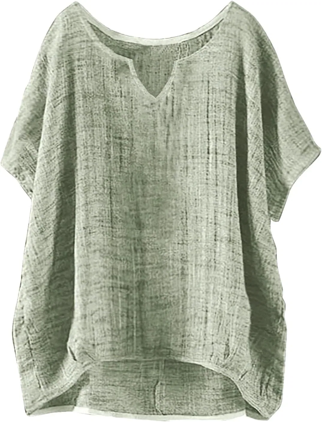 Футболка богемная из льна и хлопка оверсайз, A-mint Green