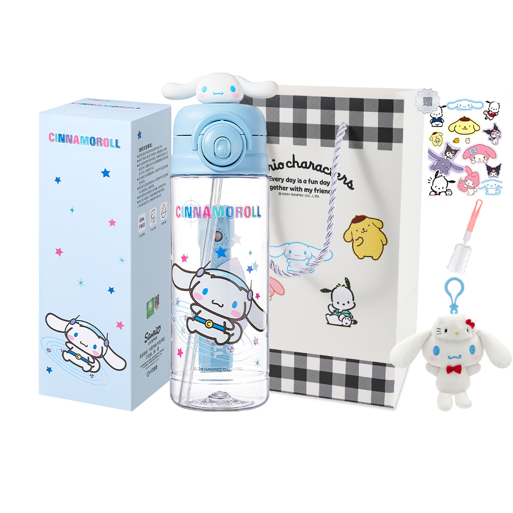 

Коллекция Cinnamoroll, пластиковый стакан для воды 580ml Sanrio, Cinnamoroll Water Cup+Shopping Bag+Sticker Cup Brush+Small Doll