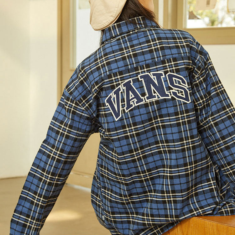 Рубашка (WMNS) Vans Contrasting Colors Plaid Logo Printing Long Sleeves Blue Shirt VN0A7TNT2T9, синий — фото 4