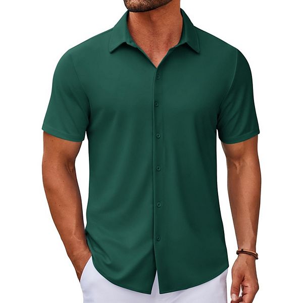 

Мужская повседневная рубашка с коротким рукавом button down, не мнется, для лета Coofandy, Lake Green