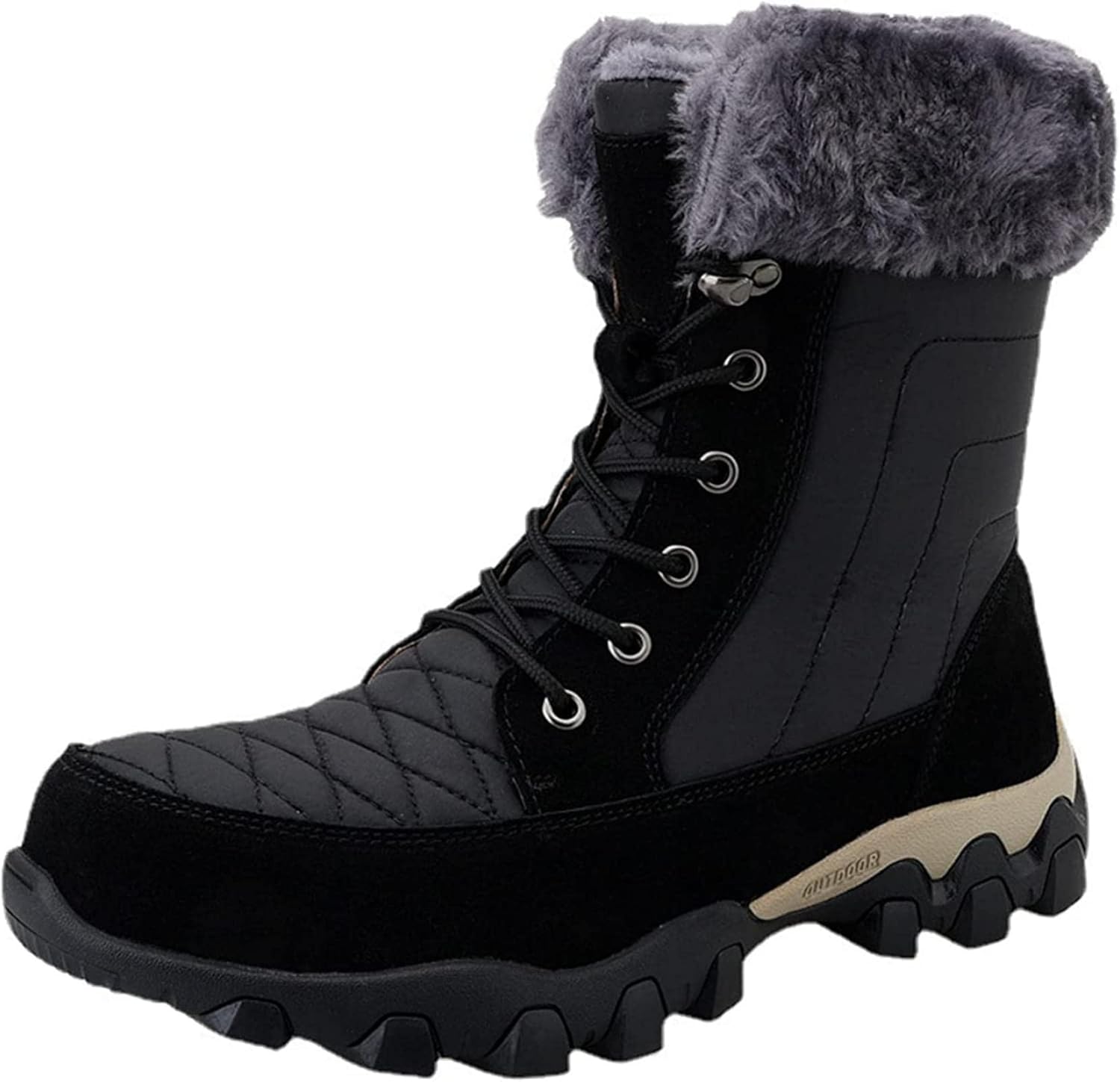 

Мужские походные ботинки Yiozoi с теплой подкладкой, высокой шнуровкой и круглым носком, черный