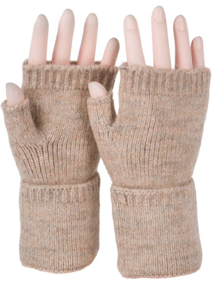 

StyleBREAKER Вязаные перчатки без пальцев светло-коричневого меланжевого цвета