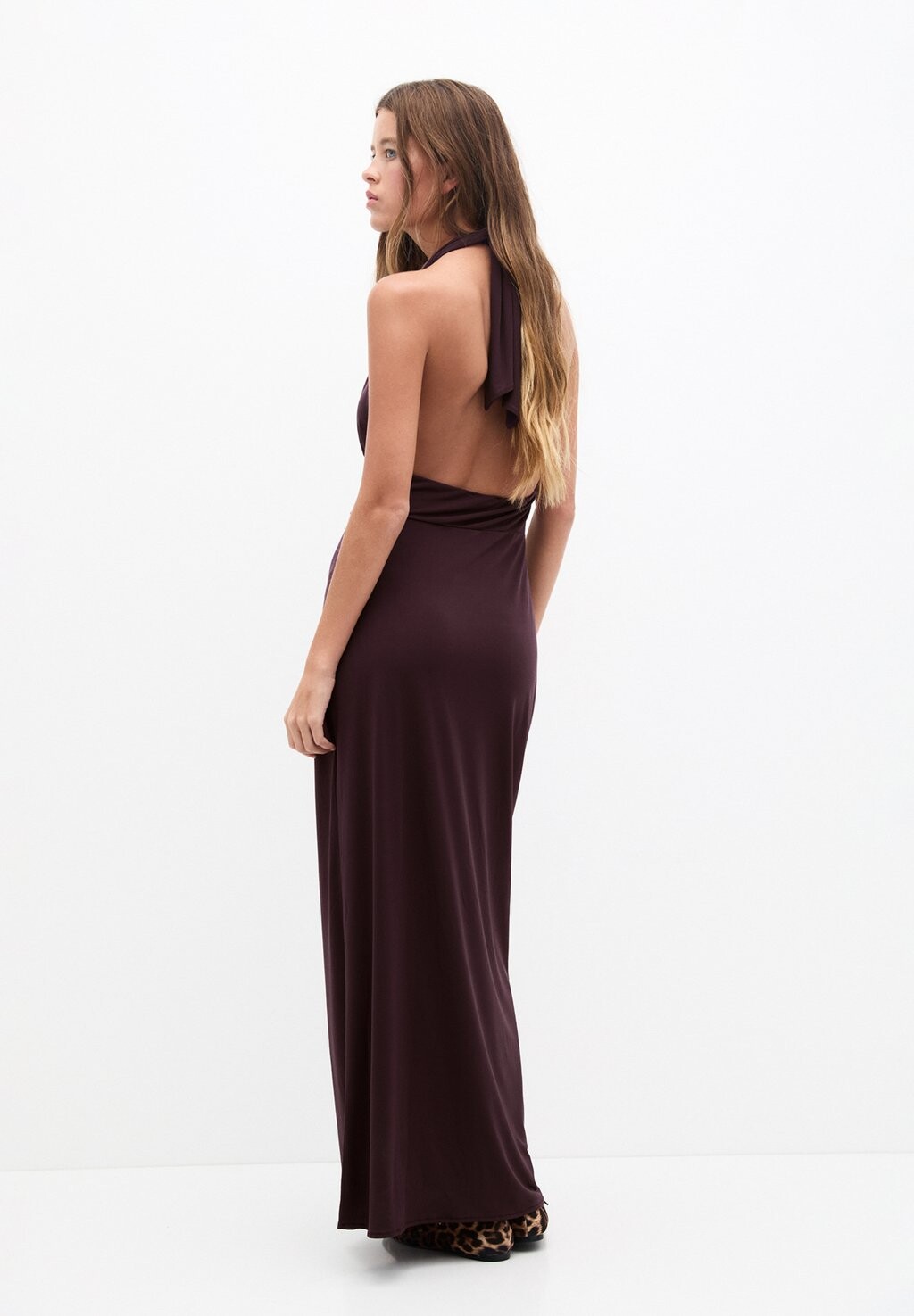 

Платье макси HALTER MIDI PULL&BEAR, темно-фиолетовый