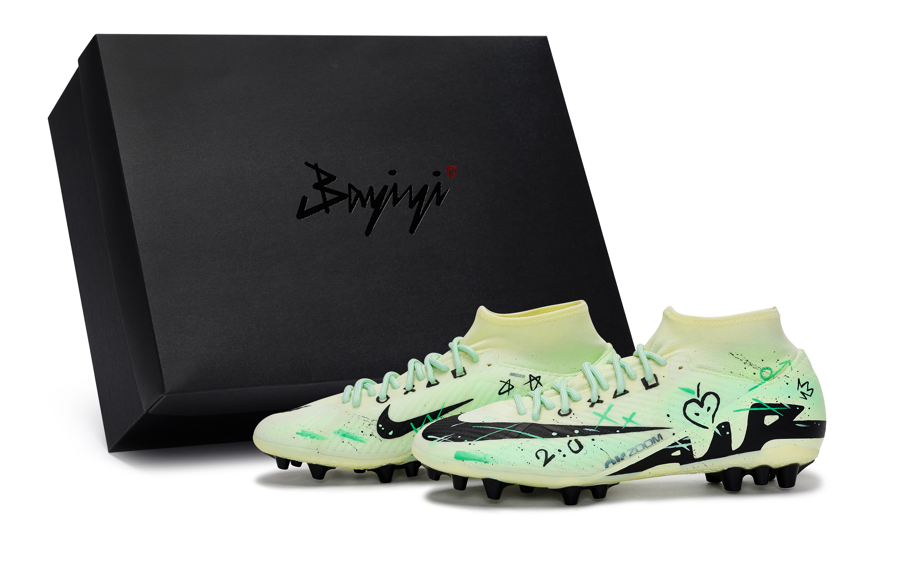 

Nike Футбольные бутсы Mercurial Superfly 9 AG с короткими шипами, нескользящие, мужские, черные, бежево-зеленые