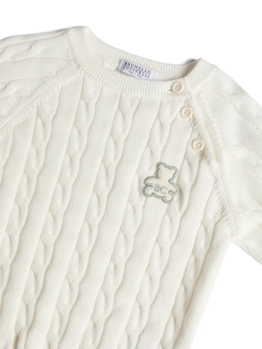 Детский свитер Bernie из хлопка с косами Brunello Cucinelli Kids, белый — фото 3