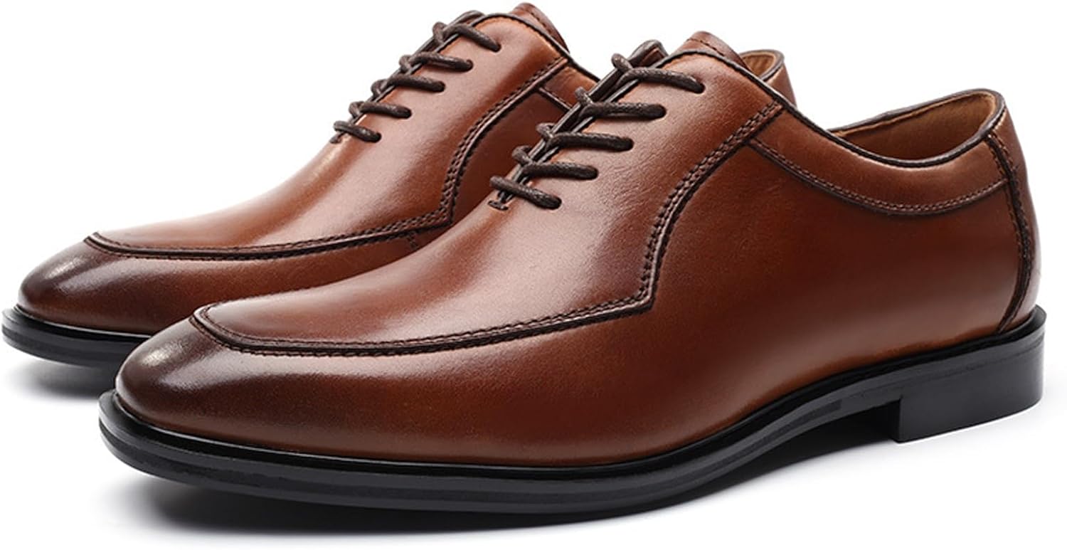

Мужские кожаные туфли оксфорды с ретро массивным каблуком, классические деловые формальные и повседневные кожаные туфли Ghibhna, коричневый