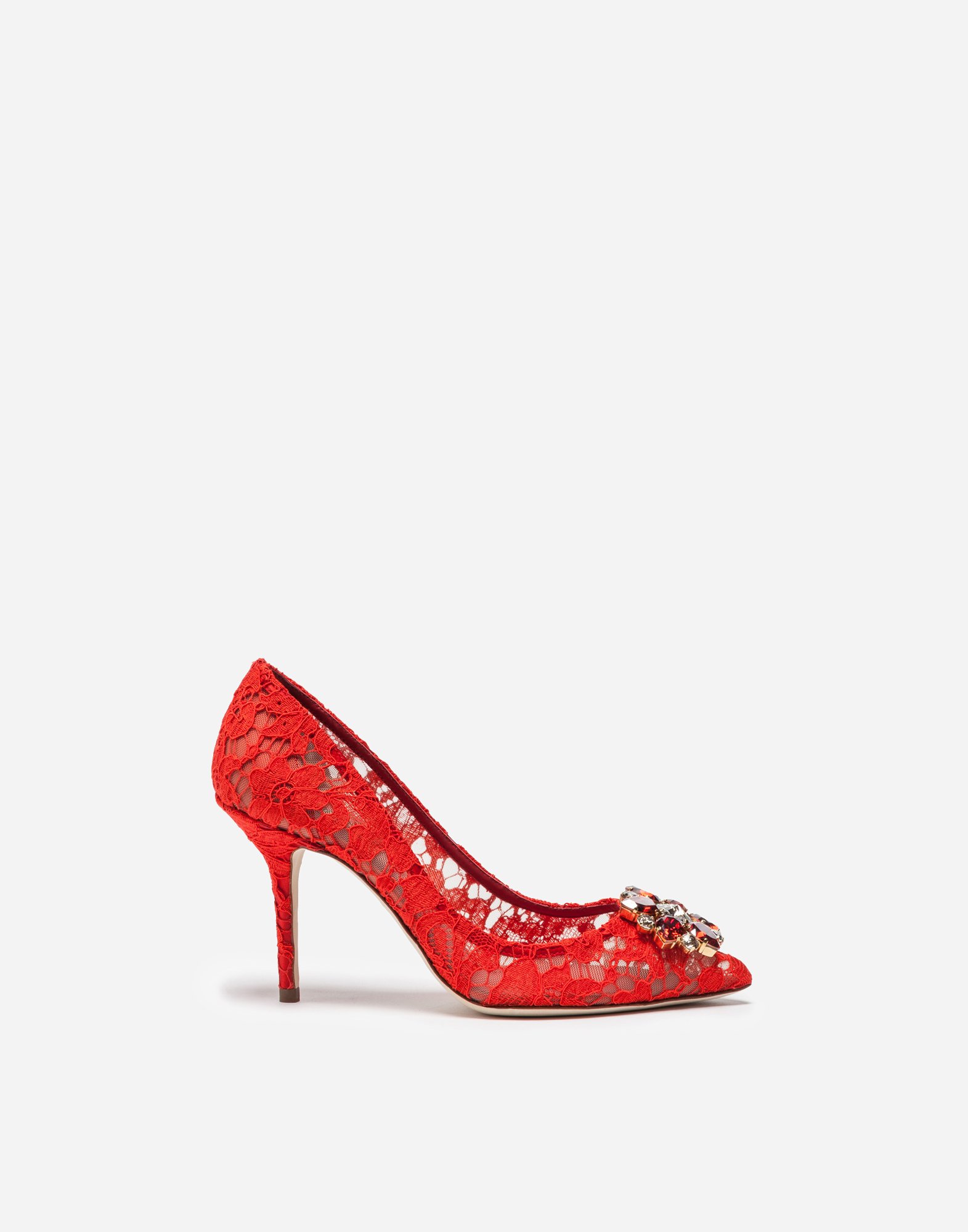 Туфли-лодочки из таорминского кружева с кристаллами Dolce & Gabbana, красный