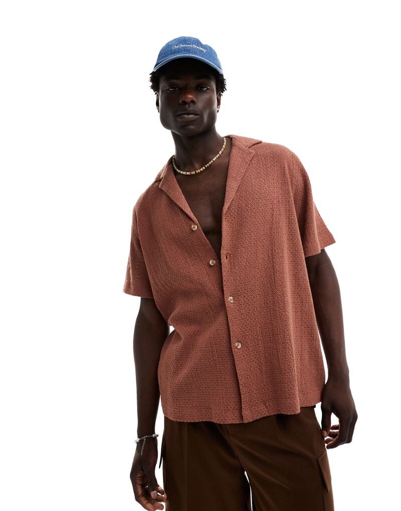 

Ржаво-коричневая рубашка свободного кроя из хлопка с короткими рукавами ASOS DESIGN