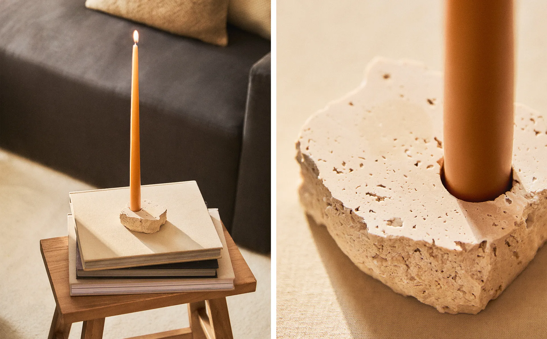 

Подсвечник из травертина Zara Home, бежевый