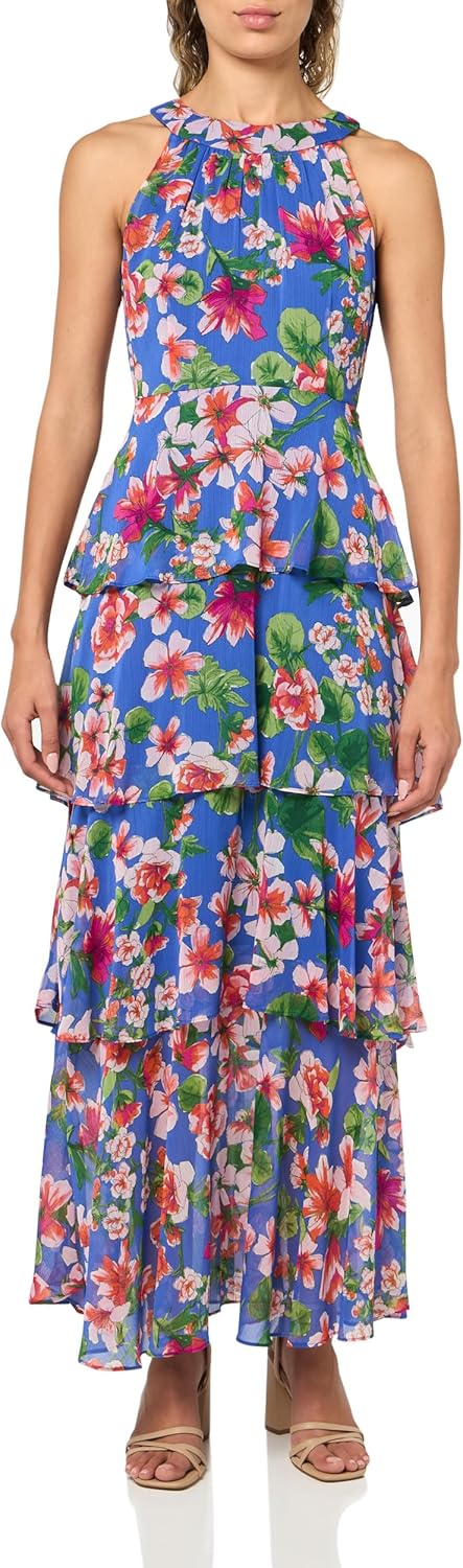 

Женское платье макси без рукавов с халтер-воротом от Tommy Hilfiger, многоуровневое, Deep Ultramarine Multi