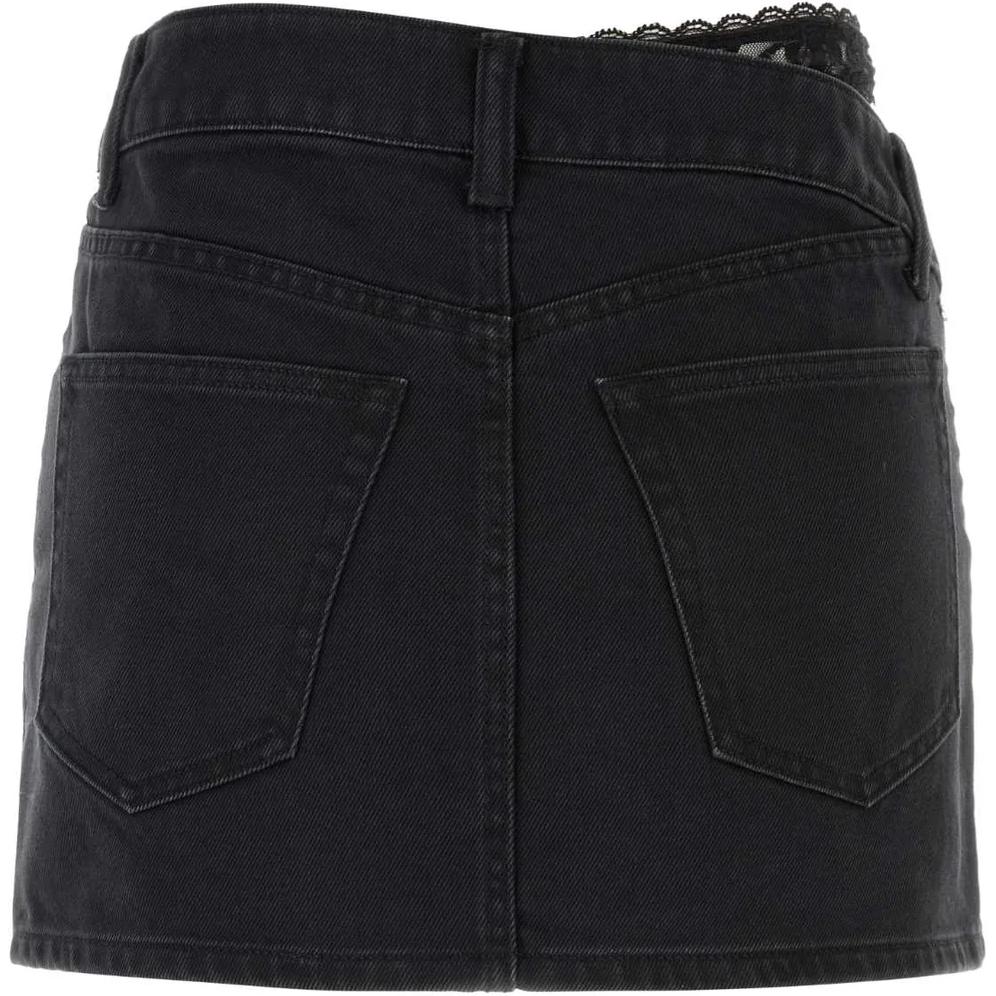 Джинсовая юбка с боковым шнуров Alexander Wang, черный — фото 4