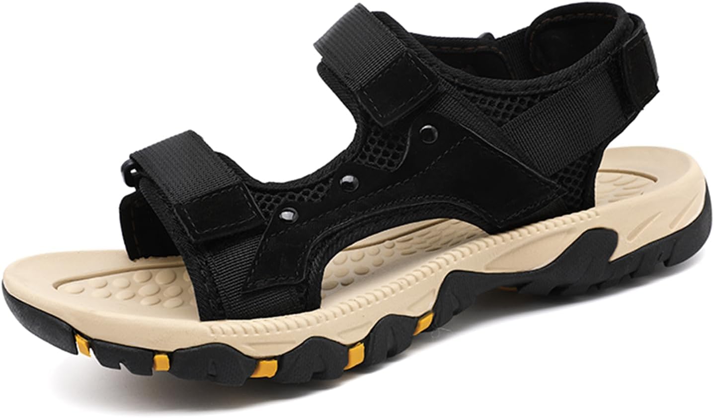 

Мужские походные сандалии с открытым носком, спортивные сандалии из кожи, легкие, нескользящие, для треккинга и повседневной носки, водные обувь Abborora, черный