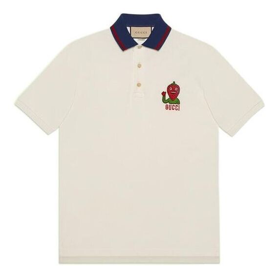 

Рубашка поло embroidered strawberry wool polo 'white' Gucci, белый