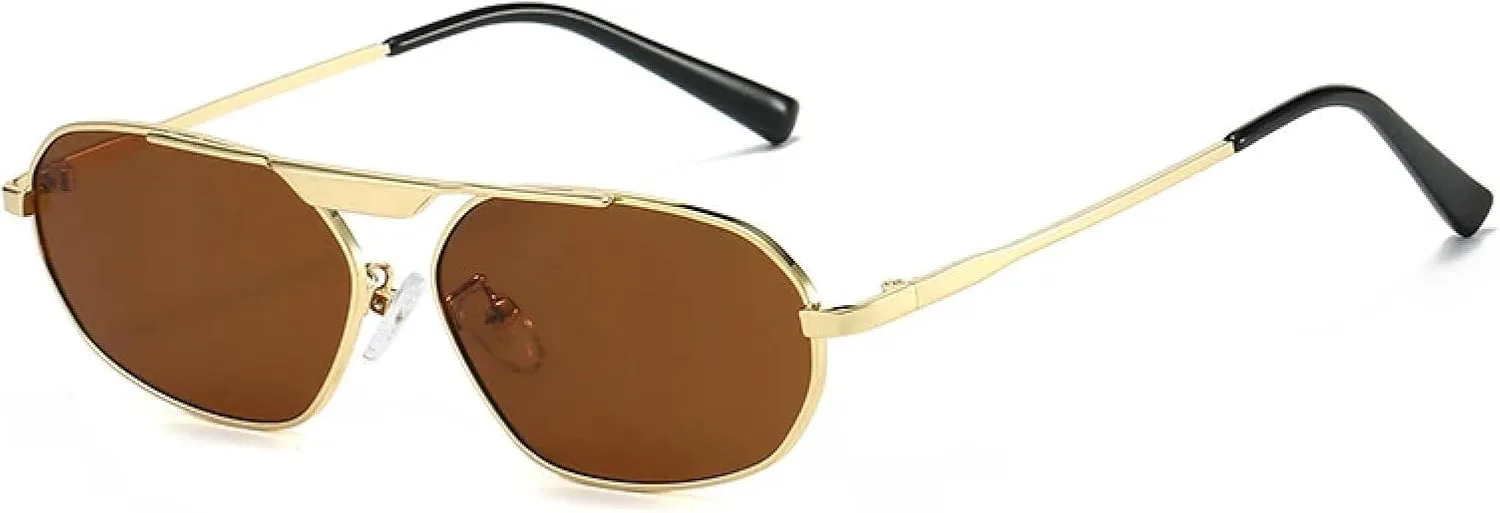 

Ретро-солнцезащитные очки в форме неправильного многоугольника из металла для женщин, модные мужские солнцезащитные очки UV400 в стиле панк VFDHN, Golden Tea