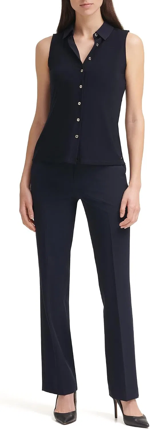 Топ-безрукавка с воротником классическим Classic collared button front sleeveless knit top, Tommy Hilfiger, темно-синий — фото 2