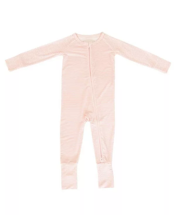 

Детский комбинезончик для малышки с полосками пиона и бамбуковым узором. Motette, розовый