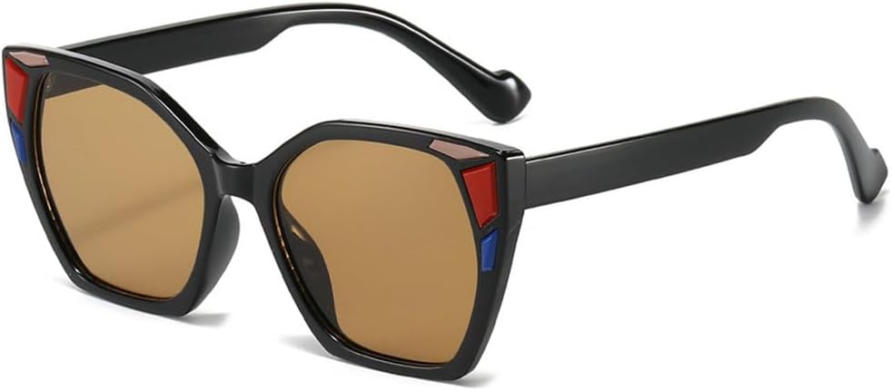 

Модные солнцезащитные очки «кошачий глаз» для мужчин и женщин, роскошные ретро-очки с многоугольными линзами для путешествий, защита от УФ-излучения UV400 TKKTLLT, Black Brown