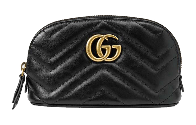 

GUCCI Стеганая кожаная косметичка GG Marmont, клатч, средний размер, женская, черная