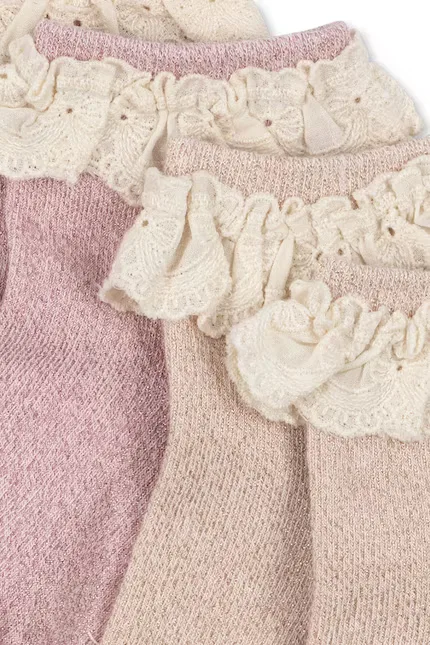 Носки детские с рюшами Glitter Frill Socks 2 шт Konges Sløjd, розовый — фото 2