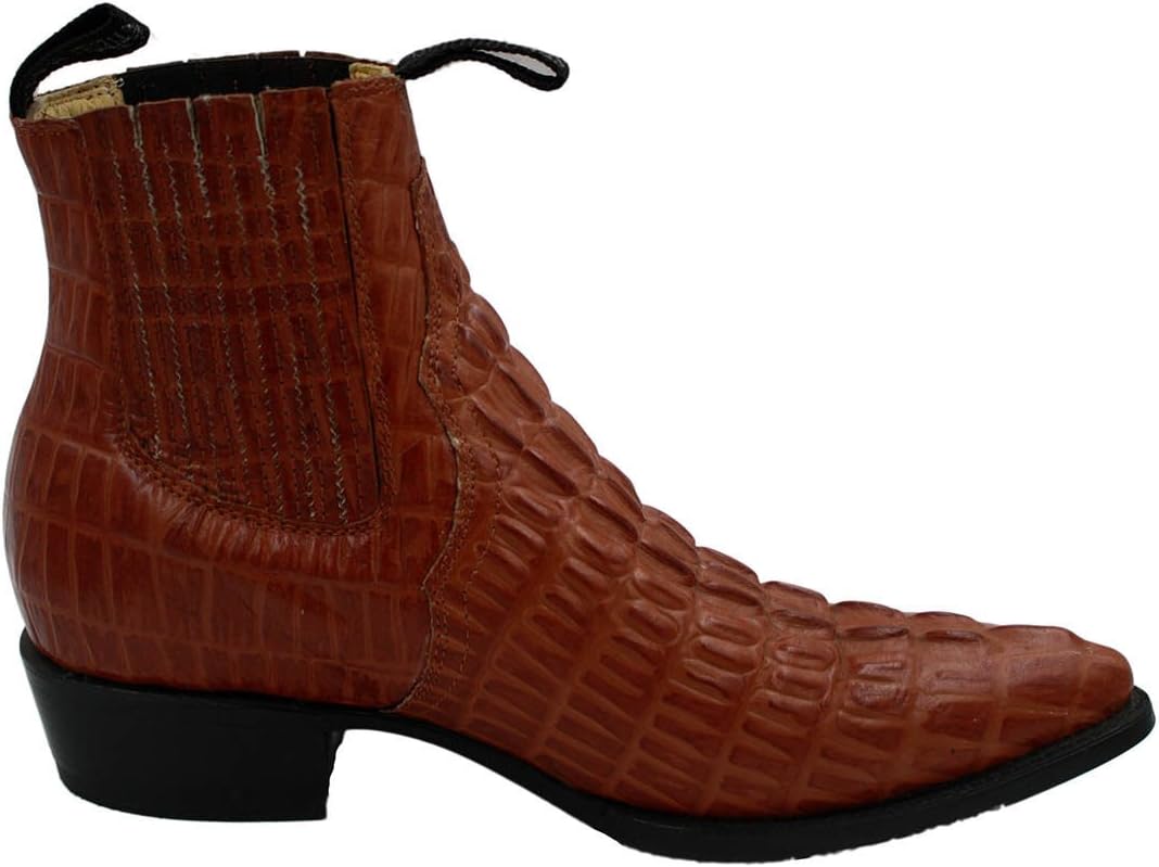 

Мужские короткие ковбойские ботинки из натуральной коровьей кожи с тиснением под крокодила, открытым носком Dona Michi, Cognac