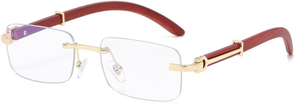 

2027 Модные прямоугольные солнцезащитные очки без оправы для женщин, винтажные очки в ретро-стиле с деревянной оправой, градиентные солнцезащитные очки UV400 MTZJH, Anti Blue Light Lens