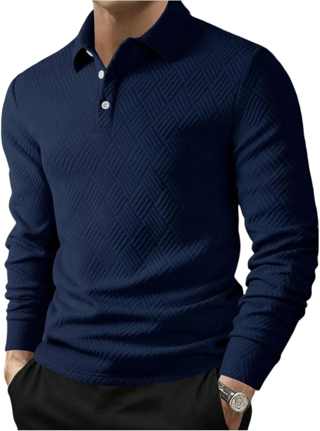 

Поло для мужчин с длинным рукавом и стеганой отделкой RODYETQQ